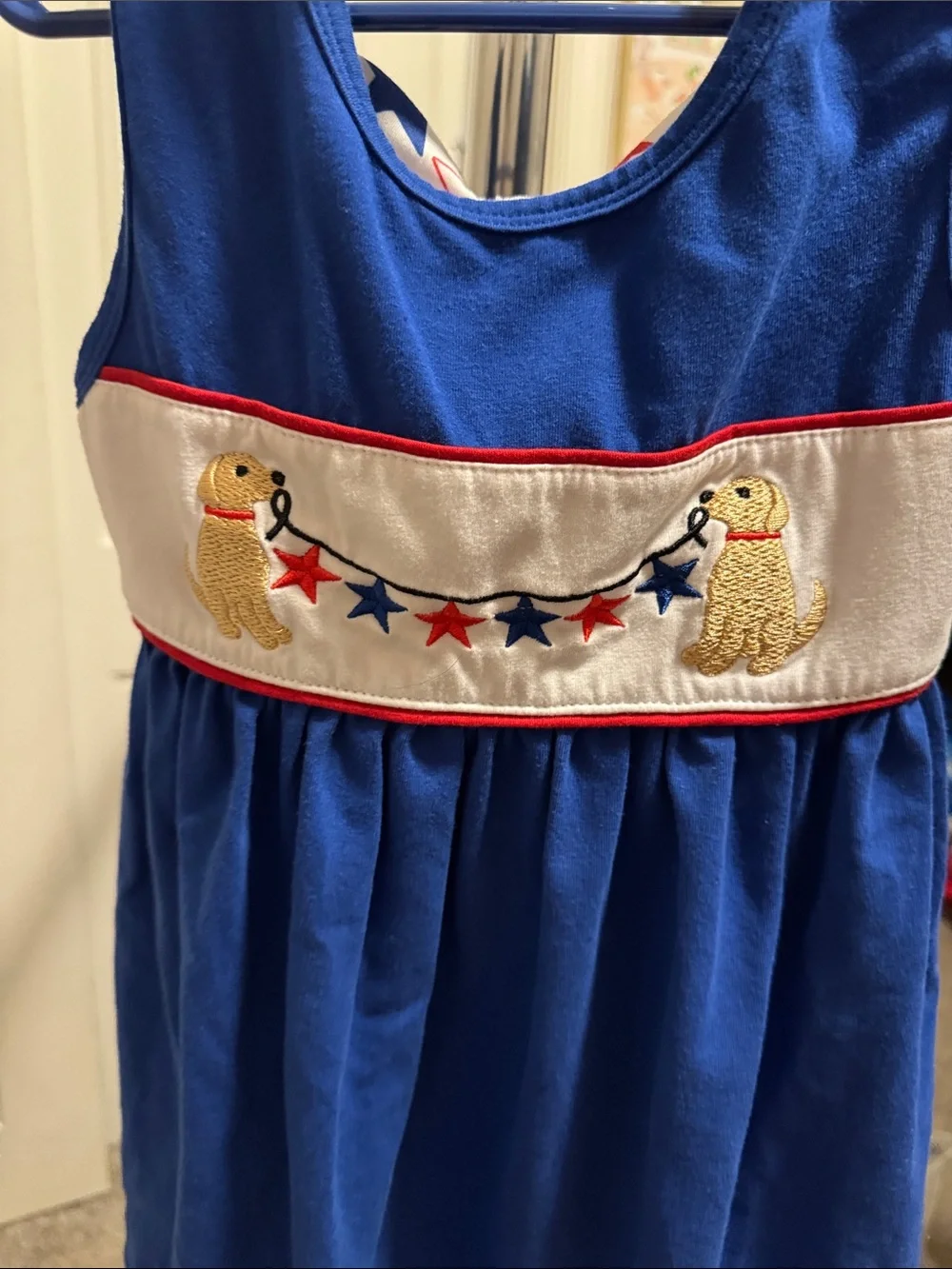 Patriotic Blue Puppy Embroidered Girls' 2 piece set  - handmade 4T